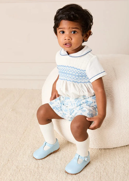 Audrey Toile Peter Pan Collar Hand Smocked Two Piece Set in Blue (6mths-3yrs) TWO PIECE SETS from Pepa London