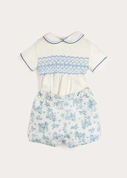 Audrey Toile Peter Pan Collar Hand Smocked Two Piece Set in Blue (6mths-3yrs) TWO PIECE SETS from Pepa London