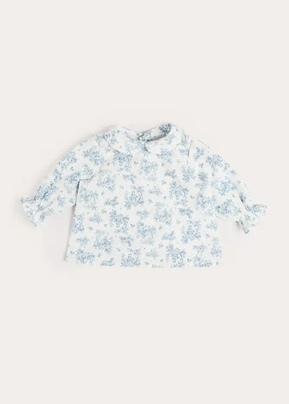 Audrey Toile Peter Pan Collar Long Sleeve Blouse in Blue (1mth-12mths) BLOUSES from Pepa London