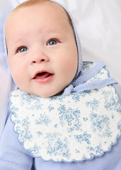 Audrey Toile Scallop Edge Lined Bib in Blue ACCESSORIES from Pepa London