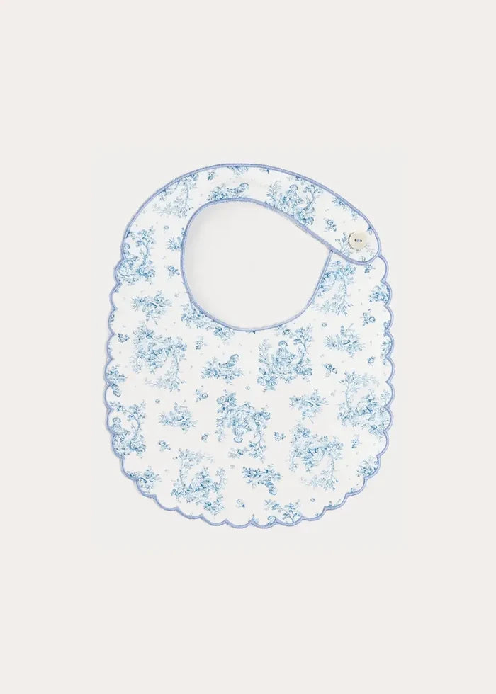 Audrey Toile Scallop Edge Lined Bib in Blue ACCESSORIES from Pepa London