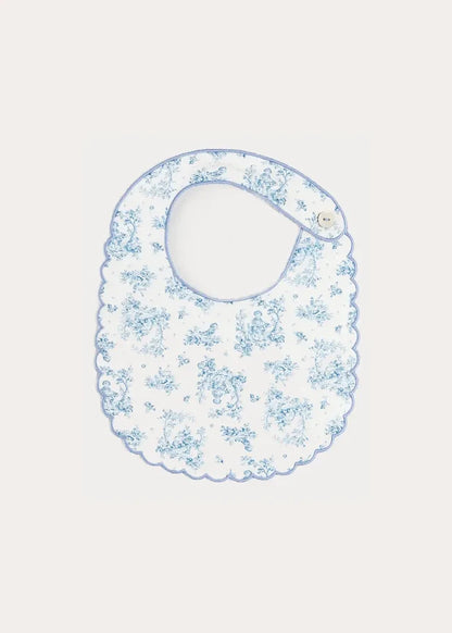 Audrey Toile Scallop Edge Lined Bib in Blue ACCESSORIES from Pepa London