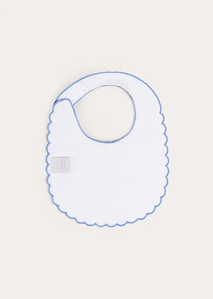 Audrey Toile Scallop Edge Lined Bib in Blue ACCESSORIES from Pepa London