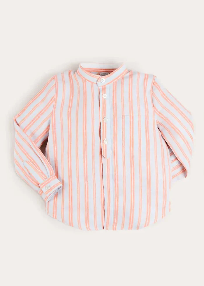 August Stripe Mao Collar Shirt in Orange (18mths- 10yrs) SHIRTS from Pepa London