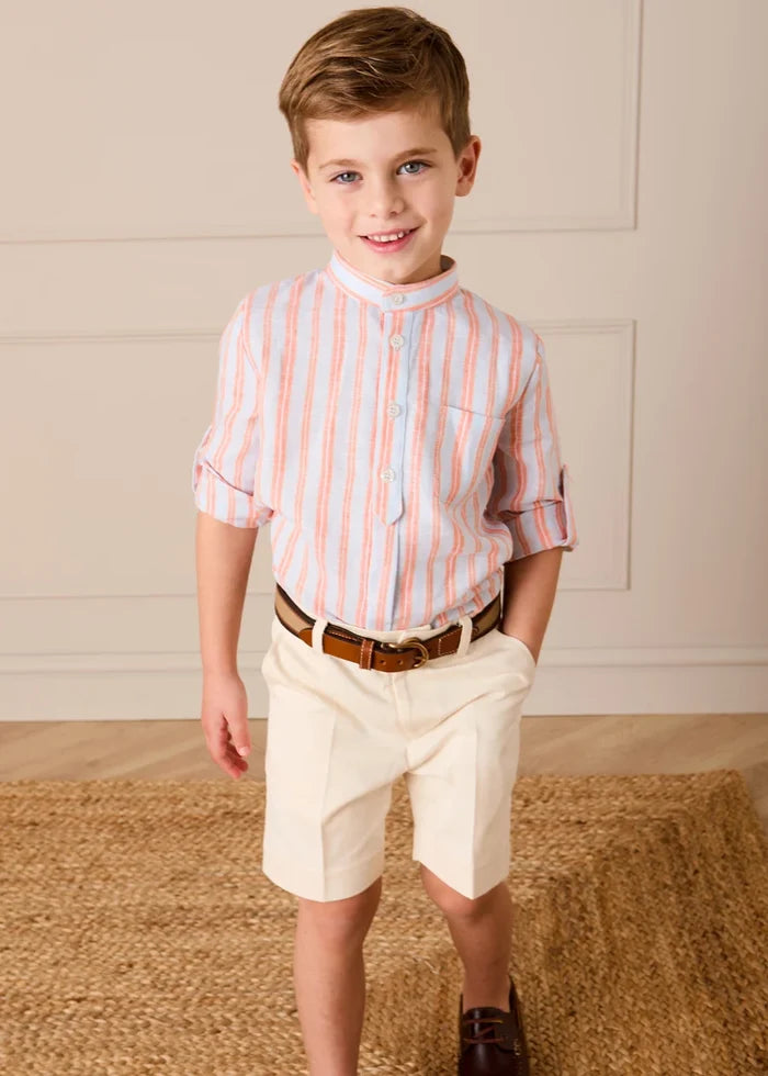 August Stripe Mao Collar Shirt in Orange (18mths- 10yrs) SHIRTS from Pepa London