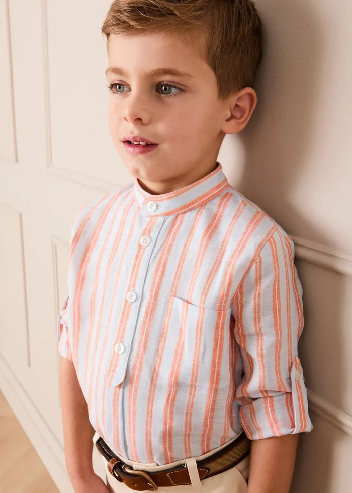 August Stripe Mao Collar Shirt in Orange (18mths- 10yrs) SHIRTS from Pepa London