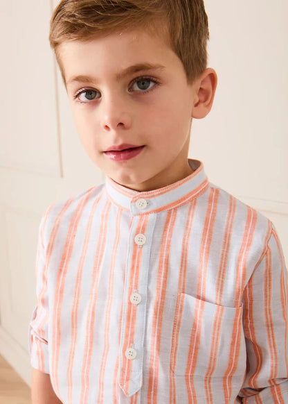 August Stripe Mao Collar Shirt in Orange (18mths- 10yrs) SHIRTS from Pepa London