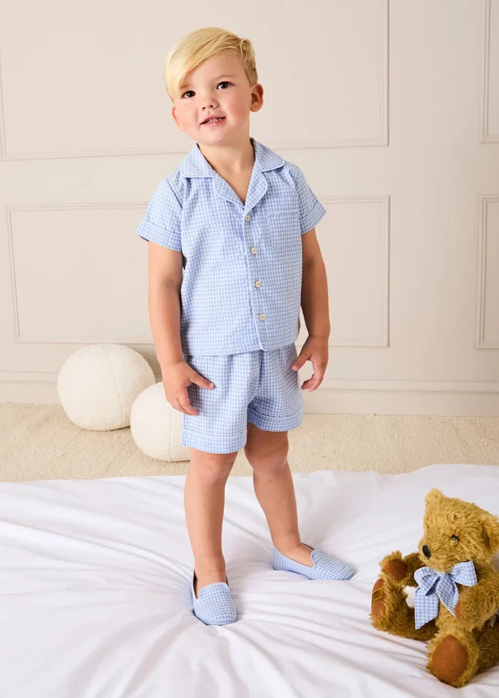 Beauchamp Gingham Slippers in Blue (24-35EU) SHOES from Pepa London