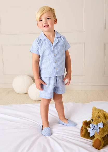 Beauchamp Gingham Slippers in Blue (24-35EU) SHOES from Pepa London