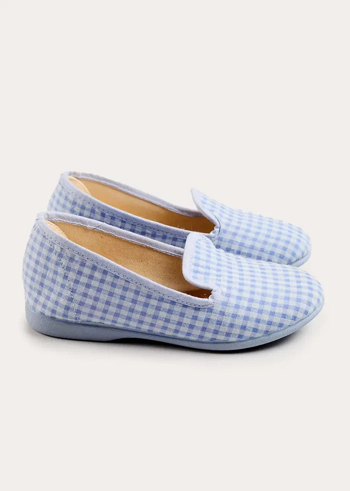 Beauchamp Gingham Slippers in Blue (24-35EU) SHOES from Pepa London