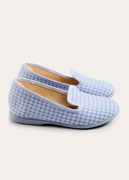 Beauchamp Gingham Slippers in Blue (24-35EU) SHOES from Pepa London