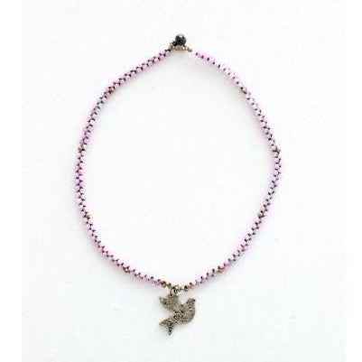 Bird Charm Semi-Precious Stone Necklace Boho Fair Trade Brass Pendant - Thailand