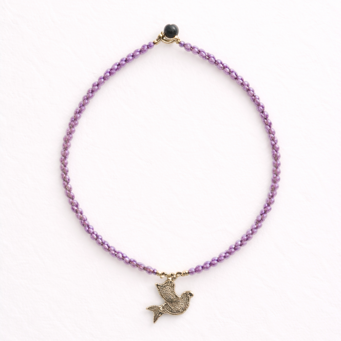 Bird Charm Semi-Precious Stone Necklace Boho Fair Trade Brass Pendant - Thailand