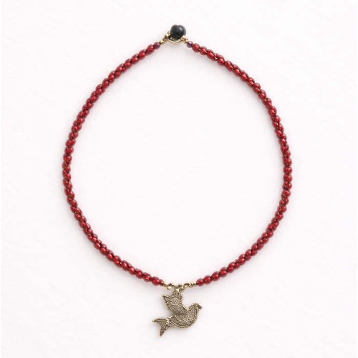 Bird Charm Semi-Precious Stone Necklace Boho Fair Trade Brass Pendant - Thailand