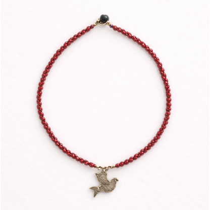 Bird Charm Semi-Precious Stone Necklace Boho Fair Trade Brass Pendant - Thailand