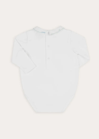 Birdie Hand Embroidered Long Sleeve Bodysuit in White (1-18mths) Tops & Bodysuits from Pepa London
