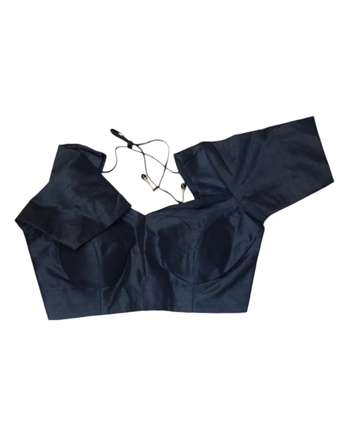 Black - Silky Saree blouse with cups,  Short Sleeves - 42" - UK Stock - Quick Delivery - RNK - N659-A