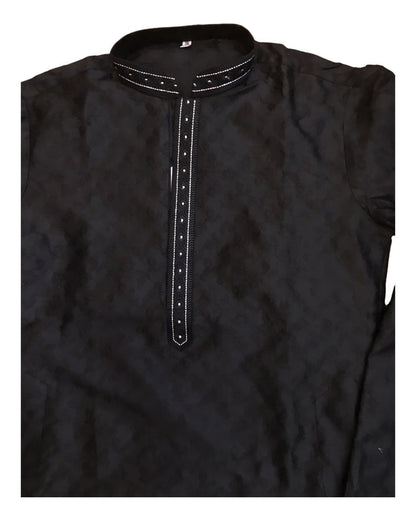 Black - Silky Self Brocade Mens Kurta Set - Wedding Sangeet Mehendi Haldi - SHU2306 KT 0923