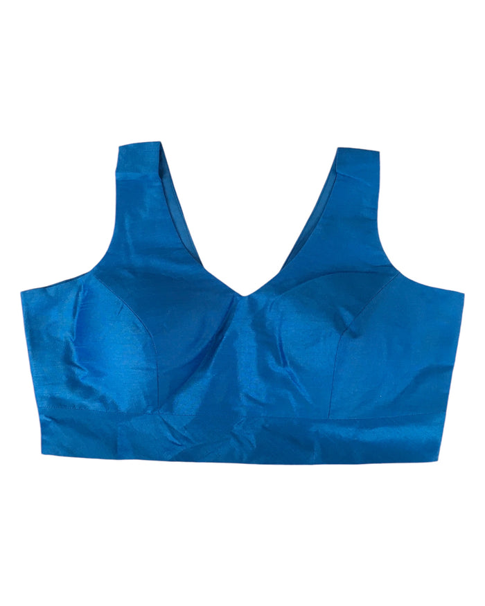 Blue - Silky Saree blouse with cups,  Sleeveless - 42" - UK Stock - Quick Delivery - RNK - R722A-KY