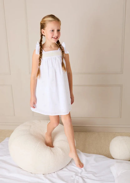 Bluebell Embroidered Bow Shoulder Tie Night Dress in White (18mths- 10yrs) NIGHTWEAR from Pepa London