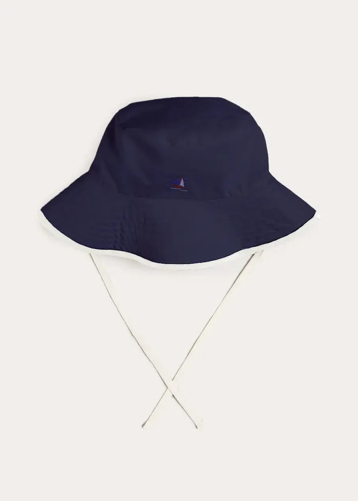 Boat Embroidered Beach Hat in Navy (S-L) ACCESSORIES from Pepa London