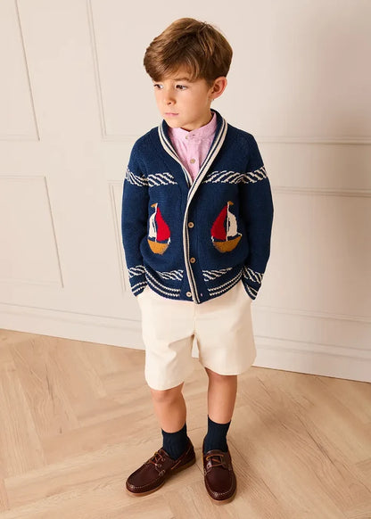 Boat Motif Knitted Cardigan in Navy (2- 10yrs) KNITWEAR from Pepa London