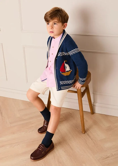 Boat Motif Knitted Cardigan in Navy (2- 10yrs) KNITWEAR from Pepa London
