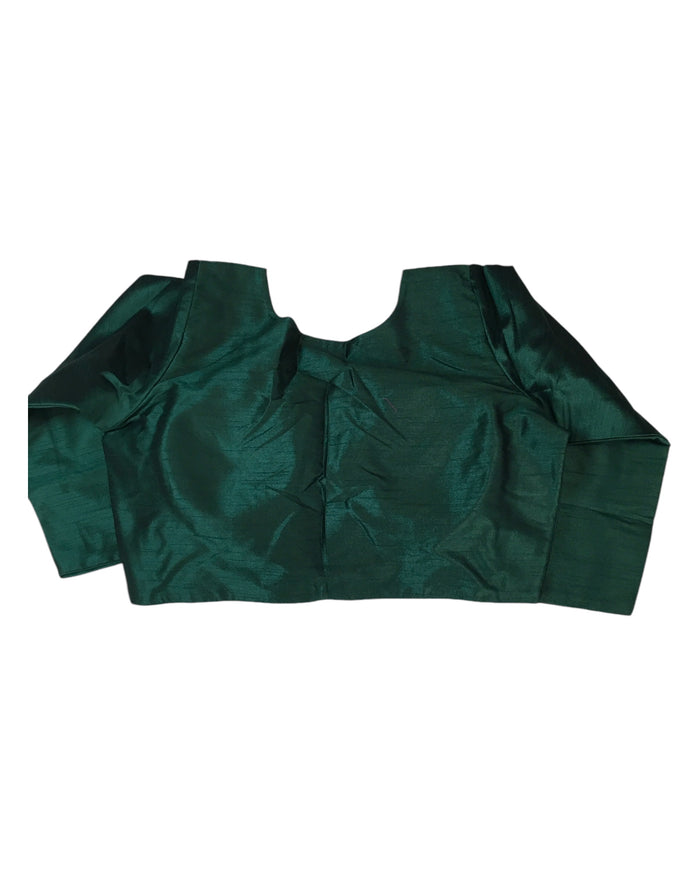 Bottle Green - Silky Saree blouse with cups,  Long Sleeves, High Back - 38" - UK Stock - Quick Delivery - RNK - R231F-A