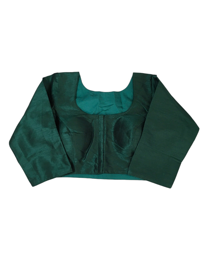 Bottle Green - Silky Saree blouse with cups,  Long Sleeves, High Back - 42" - UK Stock - Quick Delivery - RNK - R231F-A