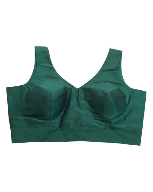 Bottle Green - Silky Saree blouse with cups,  Sleeveless - 38" - UK Stock - Quick Delivery - RNK - R722A-KY