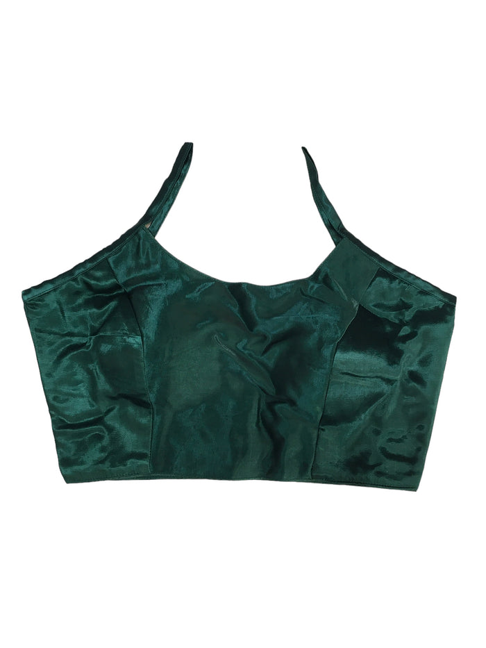 Bottle Green - Spaghetti Strap Gaji Silk Saree / Lehenga blouse - 38" Bust - UK 12 - Back Fasten - AF2402 A 0324