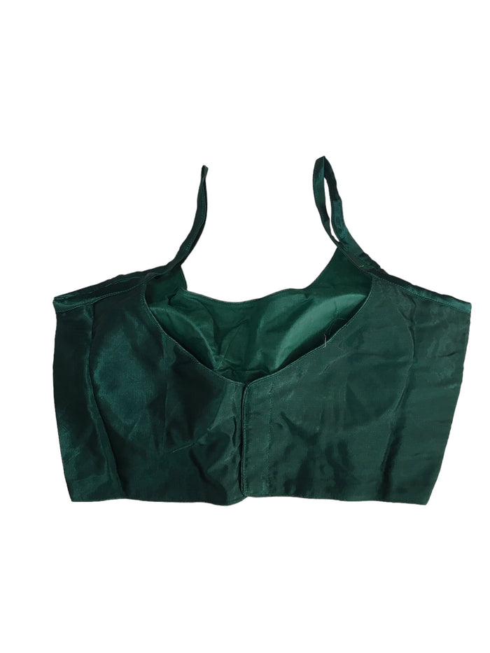 Bottle Green - Spaghetti Strap Gaji Silk Saree / Lehenga blouse - 38" Bust - UK 12 - Back Fasten - AF2402 A 0324