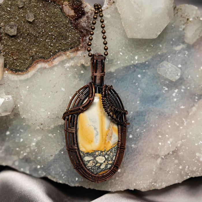 Brecciated Jasper Crystal Copper Wire Wrap Pendant Earthy