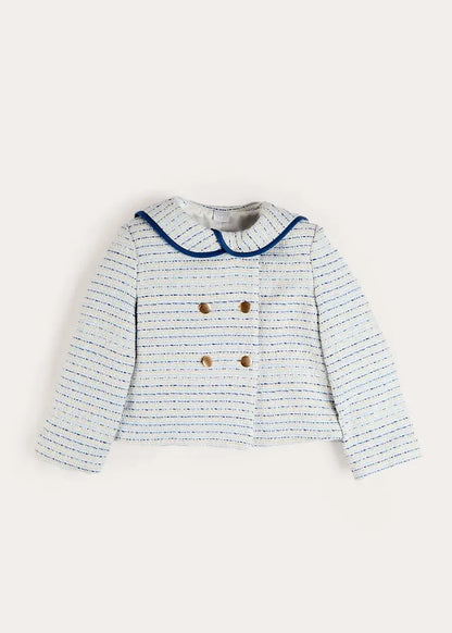 Brighton Boucle Tweed Gold Button Jacket in Blue (2-12yrs) COATS from Pepa London