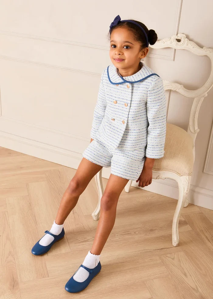 Brighton Boucle Tweed Gold Button Jacket in Blue (2-12yrs) COATS from Pepa London
