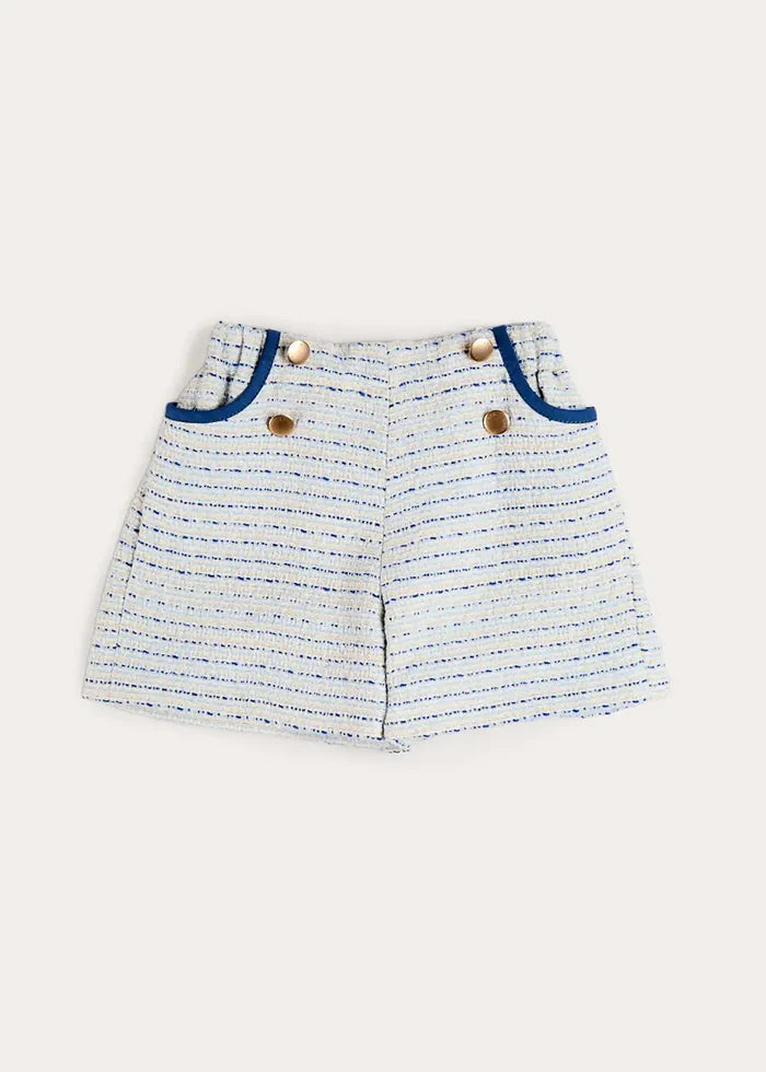 Brighton Boucle Tweed Gold Button Shorts in Blue (4-12yrs) SHORTS from Pepa London