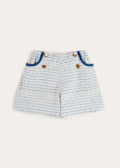Brighton Boucle Tweed Gold Button Shorts in Blue (4-12yrs) SHORTS from Pepa London