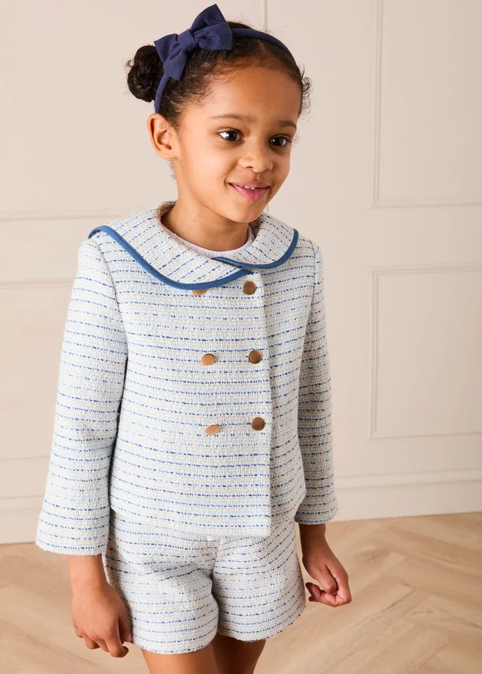 Brighton Boucle Tweed Gold Button Shorts in Blue (4-12yrs) SHORTS from Pepa London
