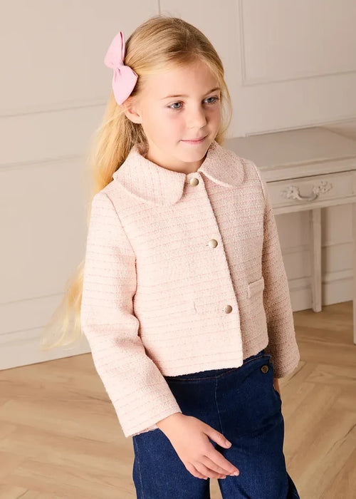 Brighton Boucle Tweed Peter Pan Collar Pocket Detail Jacket in Pink (4-12yrs) COATS from Pepa London
