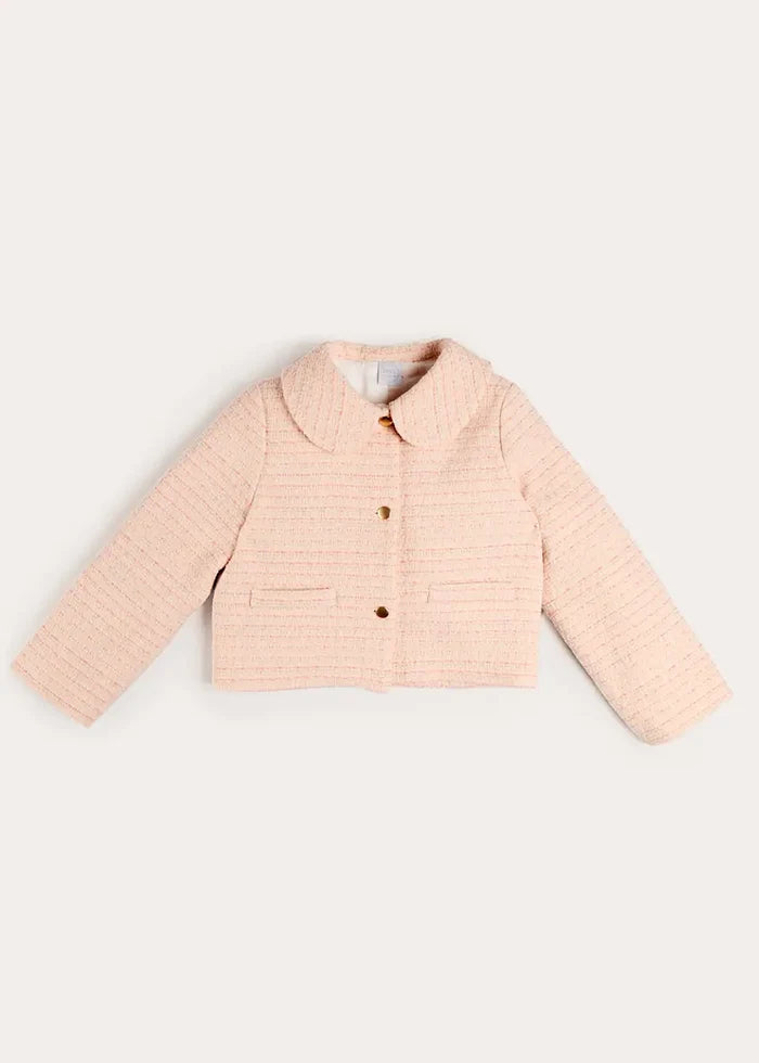 Brighton Boucle Tweed Peter Pan Collar Pocket Detail Jacket in Pink (4-12yrs) COATS from Pepa London