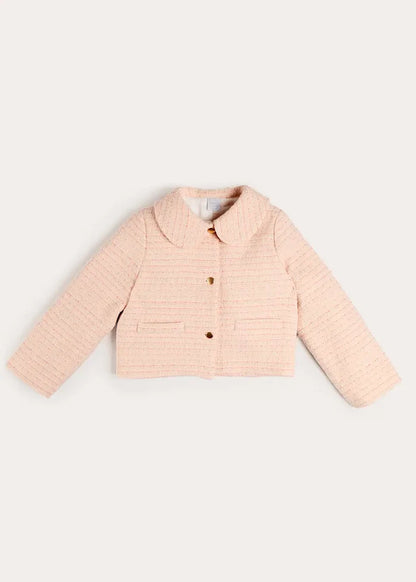 Brighton Boucle Tweed Peter Pan Collar Pocket Detail Jacket in Pink (4-12yrs) COATS from Pepa London