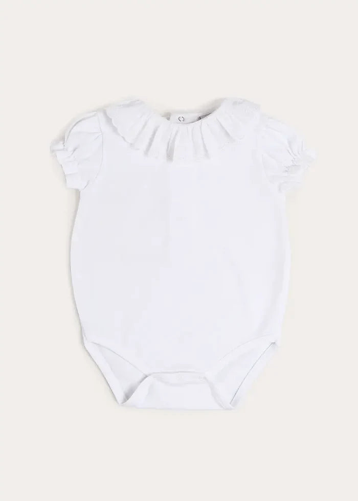 Broderie Anglaise Frill Collar Bodysuit in White (1mth-3yrs) TOPS & BODYSUITS from Pepa London