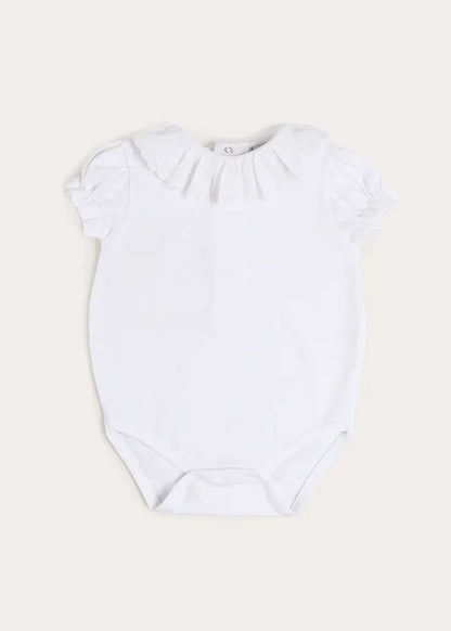 Broderie Anglaise Frill Collar Bodysuit in White (1mth-3yrs) TOPS & BODYSUITS from Pepa London