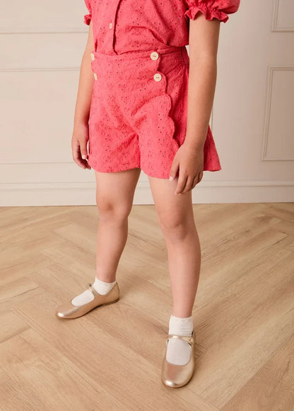 Broderie Anglaise High Waisted Shorts in Strawberry (4-12yrs) SHORTS from Pepa London