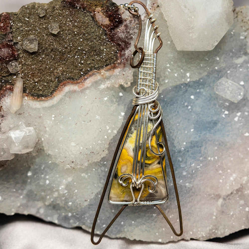 Bumblebee Jasper Crystal Wire Wrap Pendant Copper Rock & Roll Guitar