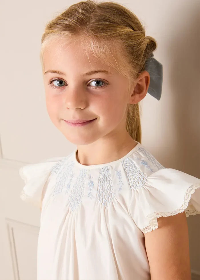 Butterfly Embroidered Lace Detail Cap Sleeve Blouse in White (18mths-10yrs) BLOUSES from Pepa London