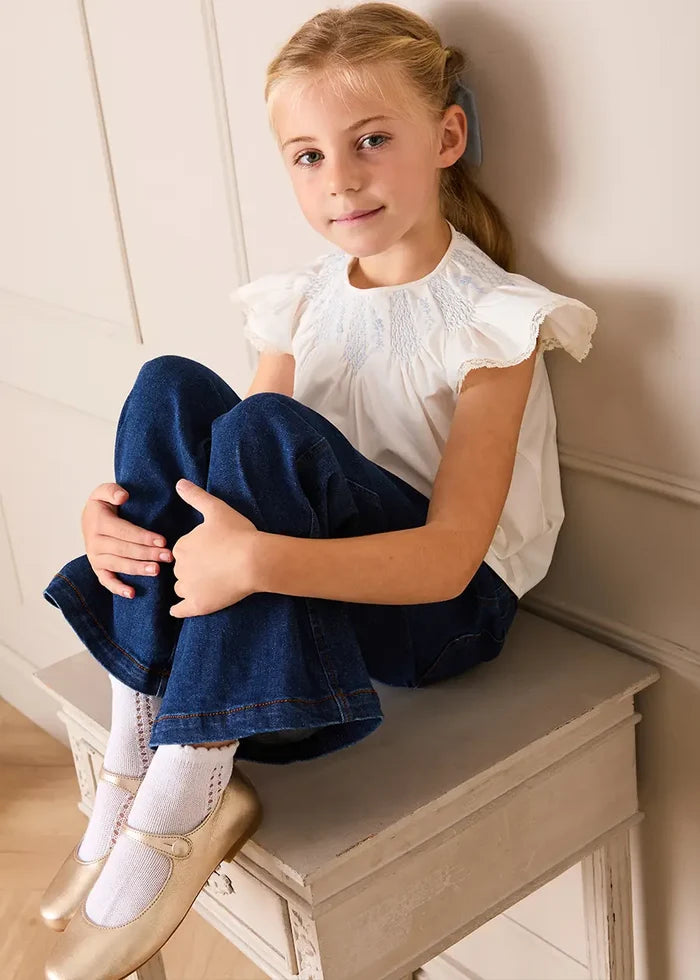 Butterfly Embroidered Lace Detail Cap Sleeve Blouse in White (18mths-10yrs) BLOUSES from Pepa London