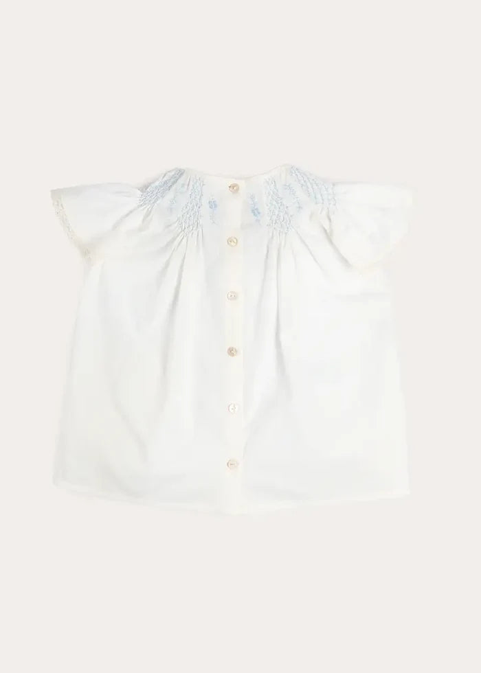 Butterfly Embroidered Lace Detail Cap Sleeve Blouse in White (18mths-10yrs) BLOUSES from Pepa London
