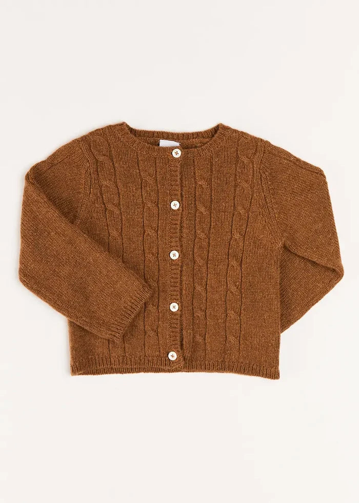 Cable Cardigan in Brown (6mths-3yrs) KNITWEAR from Pepa London