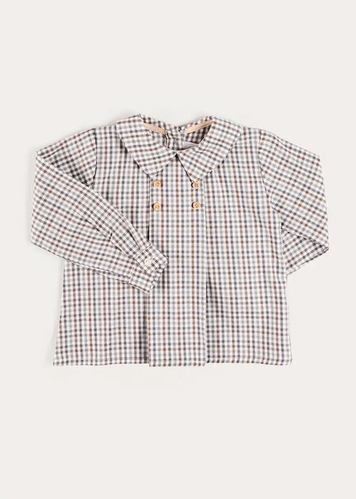 Cadogan Houndstooth Long Sleeve Shirt in Beige (12mths-4yrs) SHIRTS from Pepa London